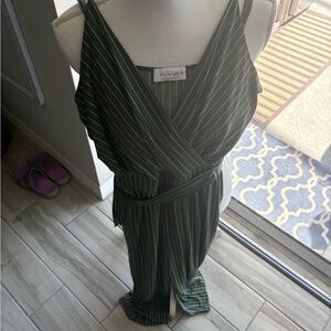 Kaileigh Olive Striped Wrap Jumpsuit